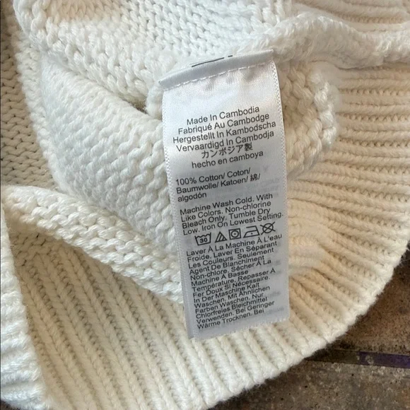 Cream Knit Roll Neck Cotton Sweater - Picture 6 of 7